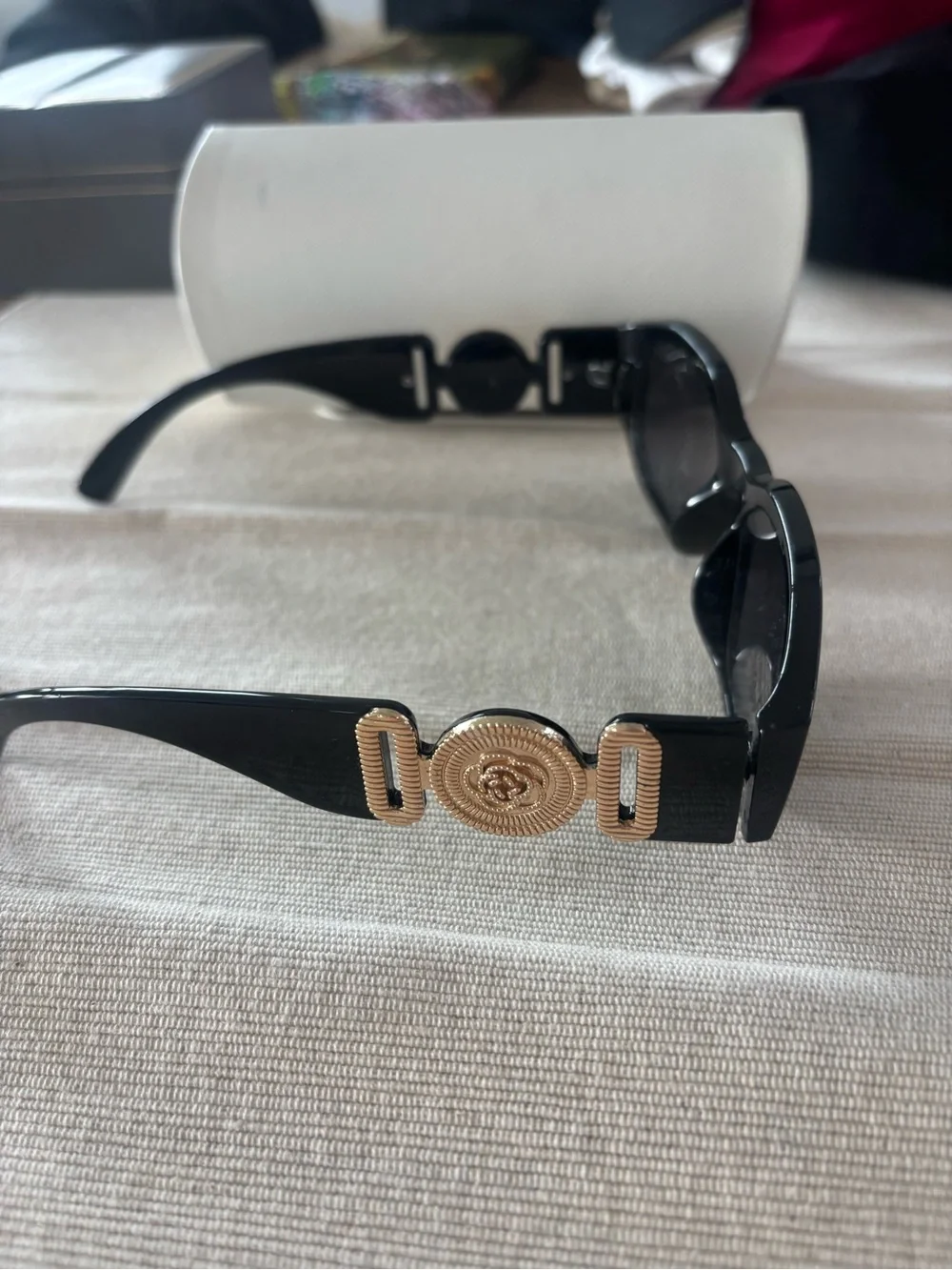 Amazon Black Women's Sunglasses with Gold Medallion Accent - Picture 1 of 4
